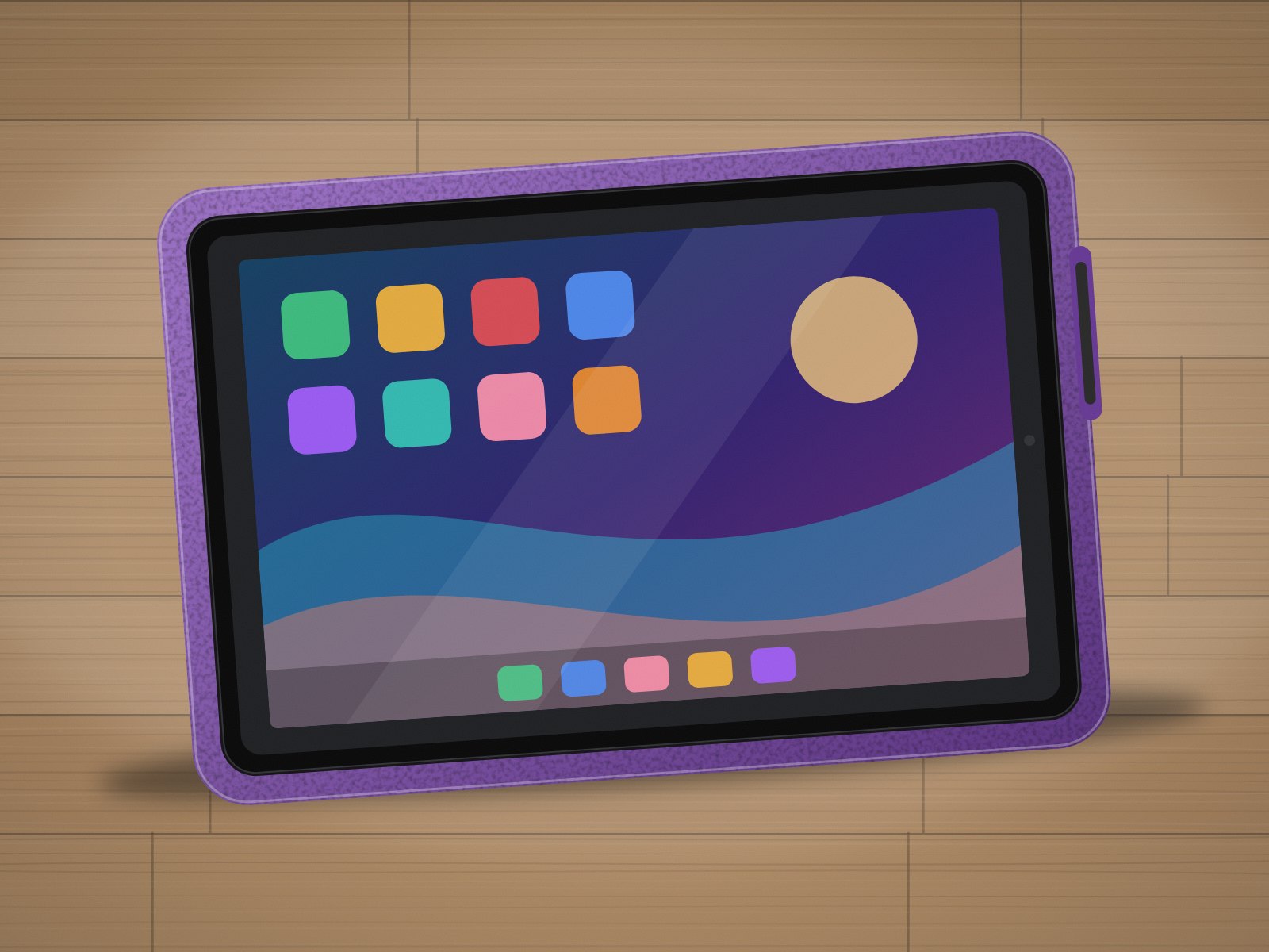 Tablet in a purple case